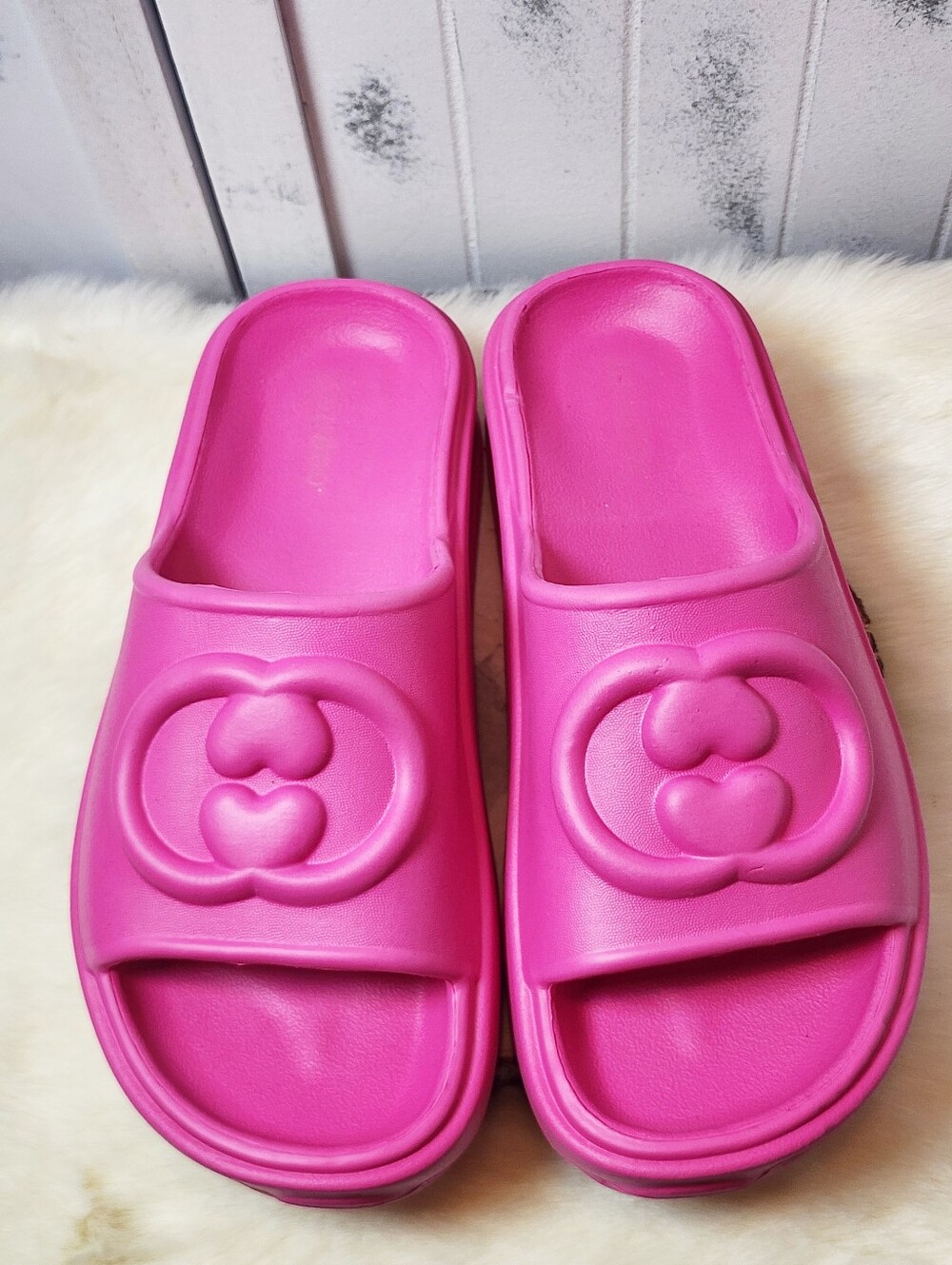 Bamboo Hot Pink Logo Slide Sandals